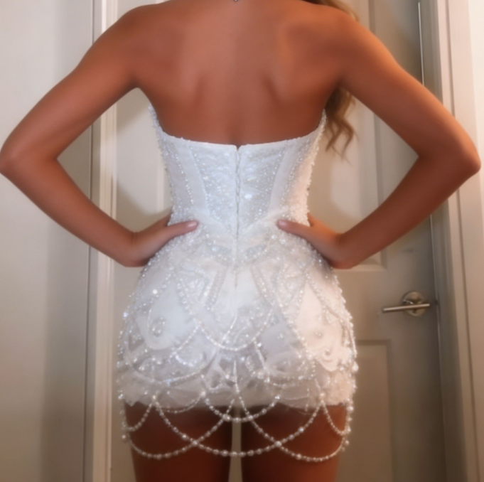 New Homecoming Dress V Neck Pearl Rinestone Back to School Outfits Party Dress D6885