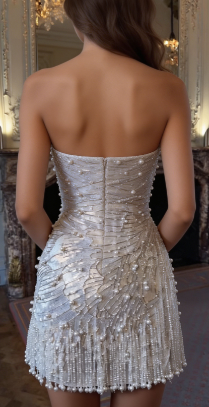 New Homecoming Dress Strapless Pearl Beading Back to School Outfits Party Dress D6886