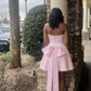 New Homecoming Dress Strapless Pleated Bowknot Back to School Outfits Party Dress D6888