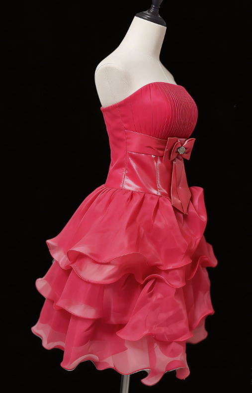 New Homecoming Dress Strapless Cascade Bowknot Rinestone Back to School Outfits Party Dress D6890