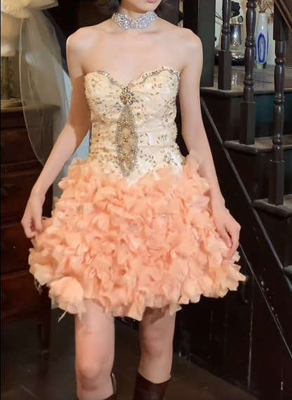 New Homecoming Dress Sweetheart Rinestone Cascade Back to School Outfits Party Dress D6899