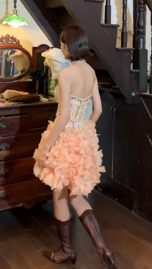 New Homecoming Dress Sweetheart Rinestone Cascade Back to School Outfits Party Dress D6899