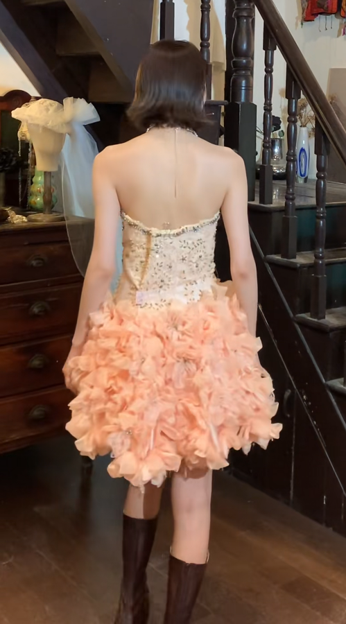 New Homecoming Dress Sweetheart Rinestone Cascade Back to School Outfits Party Dress D6899