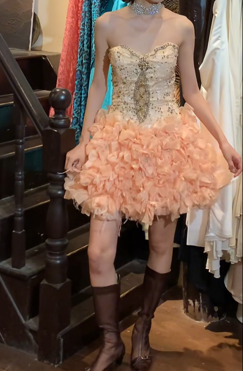 New Homecoming Dress Sweetheart Rinestone Cascade Back to School Outfits Party Dress D6899
