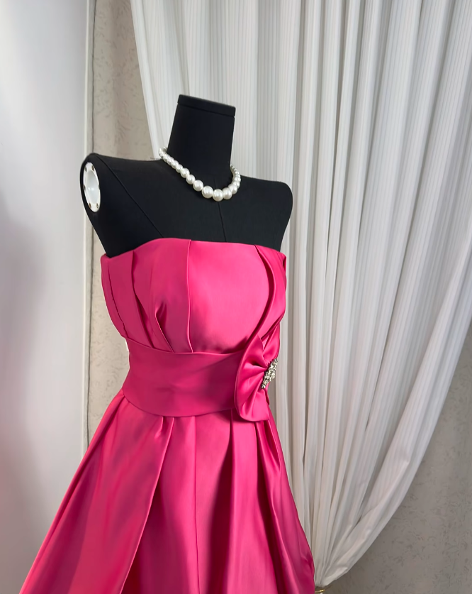 New Homecoming Dress Strapless Rinestone Bowknot Pleated Back to School Outfits Party Dress D6900