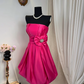 New Homecoming Dress Strapless Rinestone Bowknot Pleated Back to School Outfits Party Dress D6900