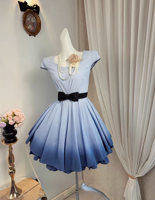 New Homecoming Dress Jewel Bowknot Pleated Back to School Outfits Party Dress D6901