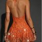 Pretty Homecoming Dress Halter Sequins Back to School Outfits Party Dress D6977