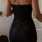 Pretty Homecoming Dress Strapless Black Sequins Hugging Back to School Outfits Party Dress D6984