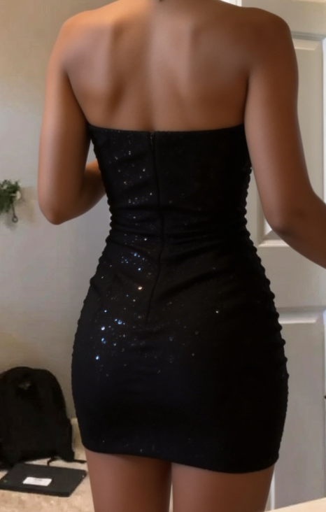 Pretty Homecoming Dress Strapless Black Sequins Hugging Back to School Outfits Party Dress D6984