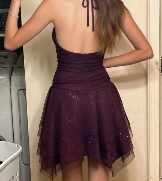 Pretty Homecoming Dress Halter Sequins Tulle Back to School Outfits Party Dress D6702