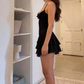 Pretty Homecoming Dress V Neck Black Cascade Back to School Outfits Party Dress D6701