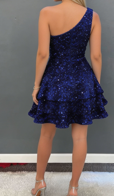 Pretty Homecoming Dress One Shoulder Sequins Back to School Outfits Party Dress D6704