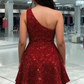Pretty Homecoming Dress One Shoulder Sequins Back to School Outfits Party Dress D6704