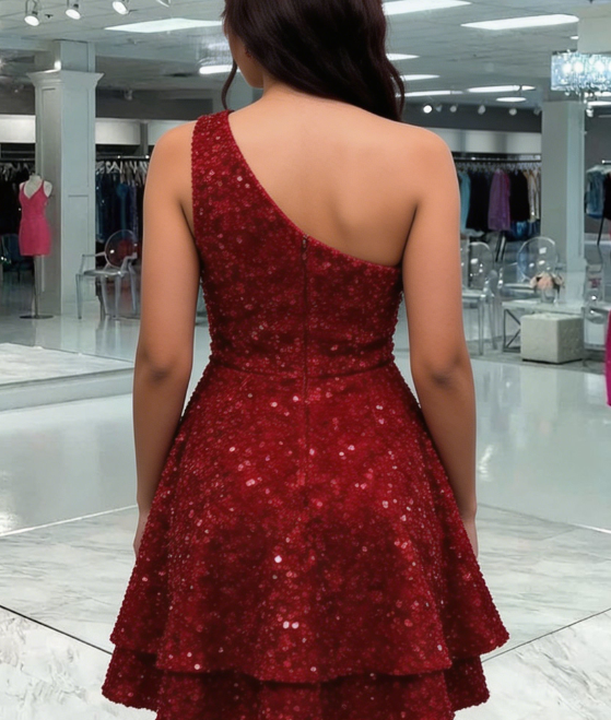 Pretty Homecoming Dress One Shoulder Sequins Back to School Outfits Party Dress D6704