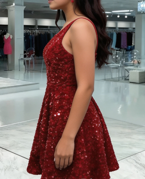 Pretty Homecoming Dress One Shoulder Sequins Back to School Outfits Party Dress D6704