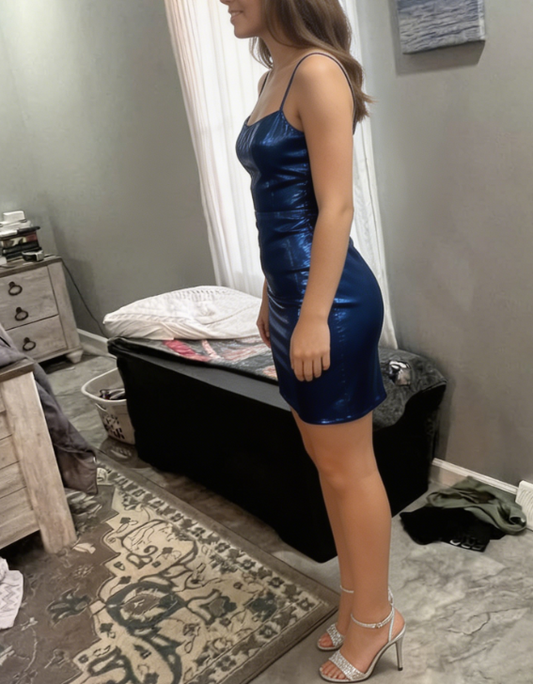 Pretty Homecoming Dress Spaghetti Strap Hugging Pleated Back to School Outfits Party Dress D6714