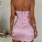 Pretty Homecoming Dress Strapless Hugging Embroidery Pleated Back to School Outfits Party Dress D6715
