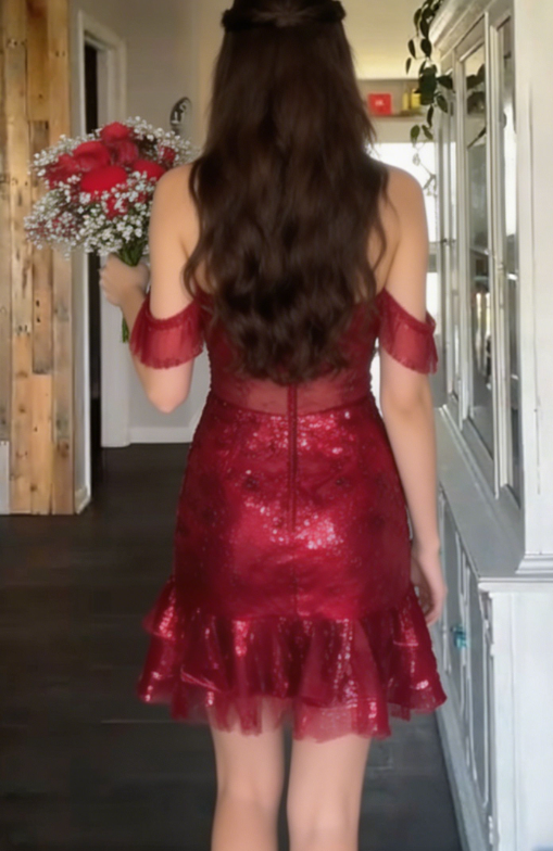 Pretty Homecoming Dress Off the Shoulder Sequins Tulle Back to School Outfits Party Dress D6716