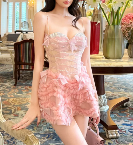 Pretty Homecoming Dress Sweetheart Bowknot Tulle Rinestone Back to School Outfits Party Dress D6718