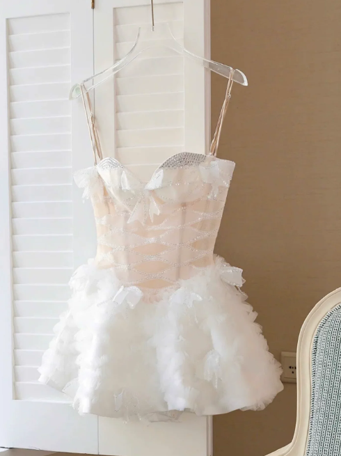Pretty Homecoming Dress Sweetheart Bowknot Tulle Rinestone Back to School Outfits Party Dress D6718