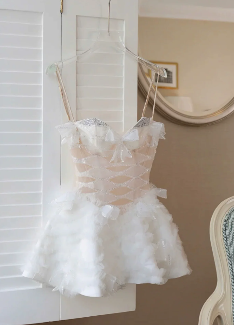 Pretty Homecoming Dress Sweetheart Bowknot Tulle Rinestone Back to School Outfits Party Dress D6718