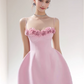 Pretty Homecoming Dress Spaghetti Strap Flower Back to School Outfits Party Dress D6720