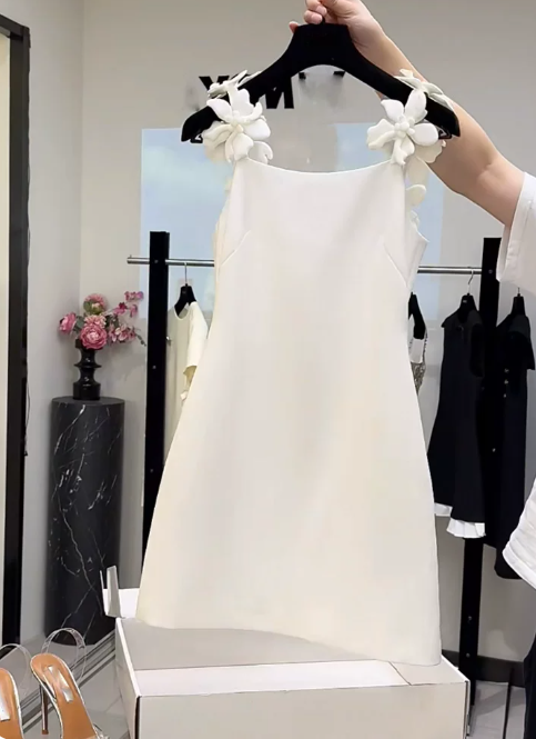 Pretty Homecoming Dress Spaghetti Strap Flower Back to School Outfits Party Dress D6721