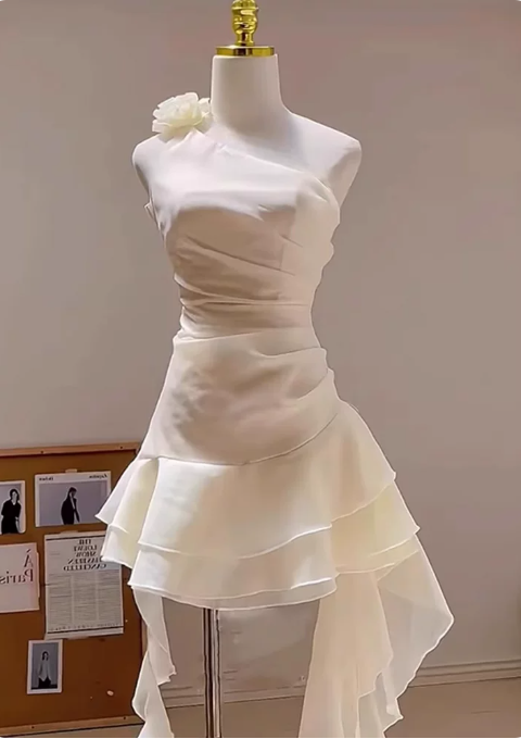 Pretty Homecoming Dress One Shoulder Flower Soutache Back to School Outfits Party Dress D6723