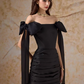 Pretty Homecoming Dress Off the Shoulder Pleated Bowknot Back to School Outfits Party Dress D6724