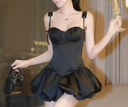 Pretty Homecoming Dress Spaghetti Strap Black Pleated Back to School Outfits Party Dress D6725