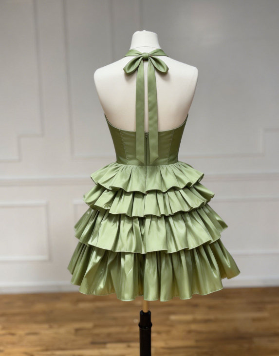 Beauty Homecoming Dress Halter Bowknot Cascade Back to School Outfits Party Dress D6736