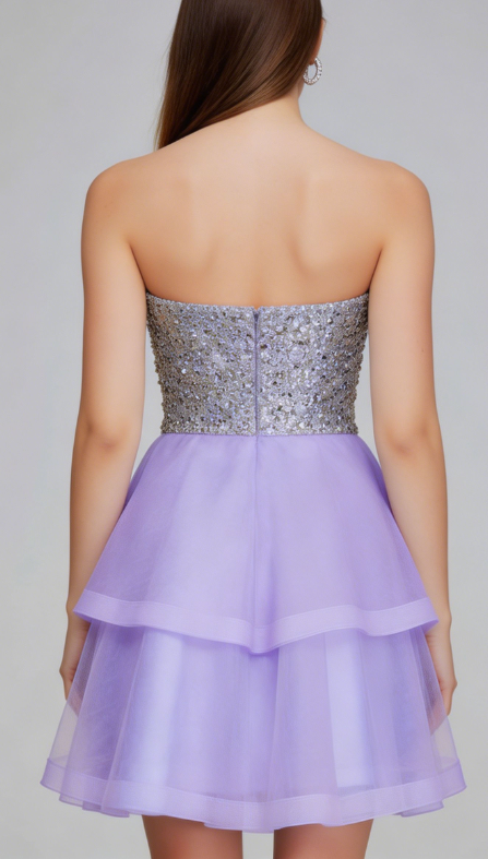 Beauty Homecoming Dress Strapless Tulle Sequins Cascade Back to School Outfits Party Dress D7049