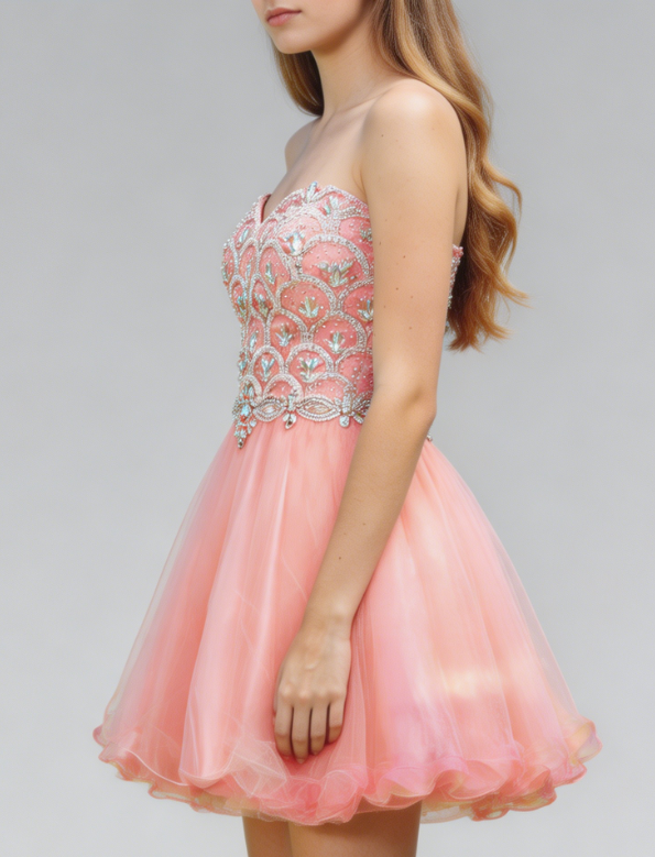 Beauty Homecoming Dress Sweetheart Tulle Rinestone Back to School Outfits Party Dress D7050