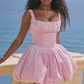 Beauty Homecoming Dress Square Pleated Back to School Outfits Party Dress D6759