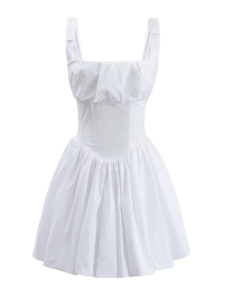 Beauty Homecoming Dress Square Pleated Back to School Outfits Party Dress D6759