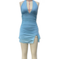 Beauty Homecoming Dress Halter Pleated Slit Back to School Outfits Party Dress D6765