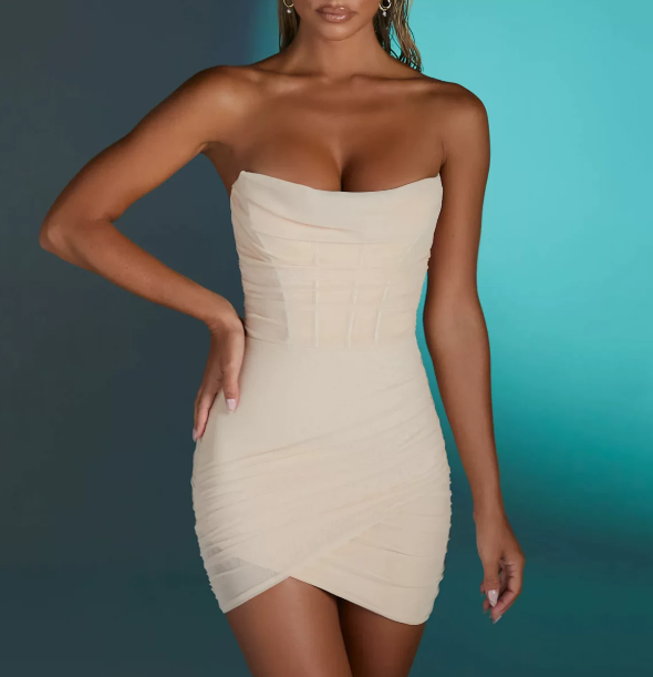 Beauty Homecoming Dress Strapless Pleated Back to School Outfits Party Dress D6769
