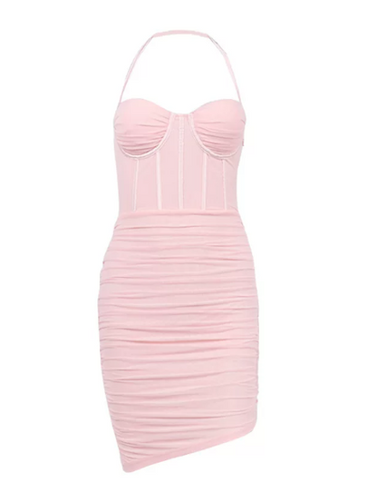Beauty Homecoming Dress Halter Pleated Back to School Outfits Party Dress D6771