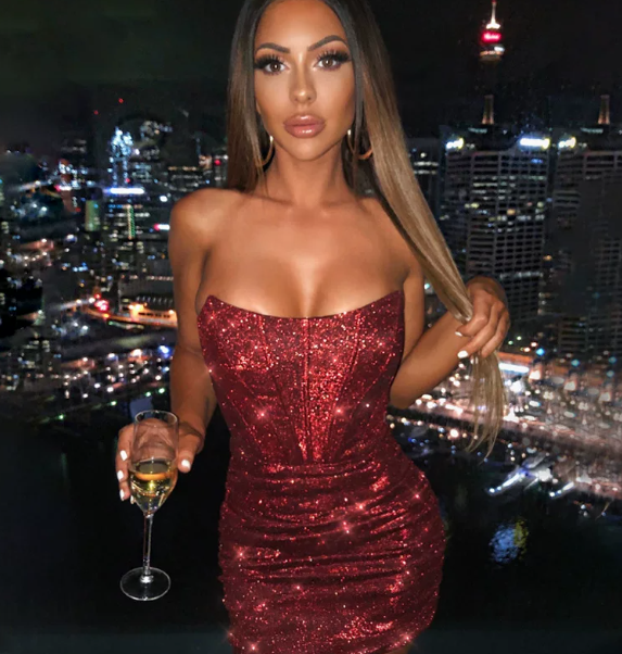 Beauty Homecoming Dress Strapless Pleated Sequins Back to School Outfits Party Dress D7075