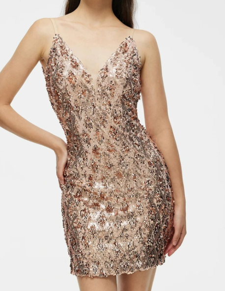 Beauty Homecoming Dress V Neck Sequins Back to School Outfits Party Dress D7079