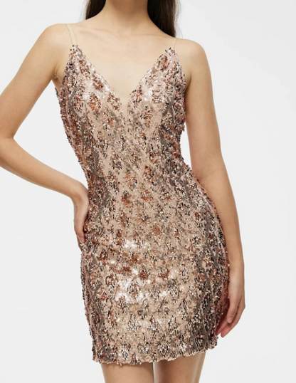 Beauty Homecoming Dress V Neck Sequins Back to School Outfits Party Dress D7079