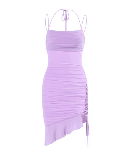 Beauty Homecoming Dress Spaghetti Strap Pleated Back to School Outfits Party Dress D7084
