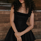 Beauty Homecoming Dress Square Pleated Black Back to School Outfits Party Dress D7095