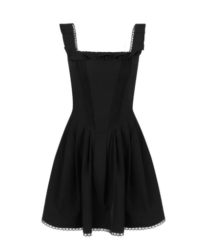 Beauty Homecoming Dress Square Pleated Black Back to School Outfits Party Dress D7095
