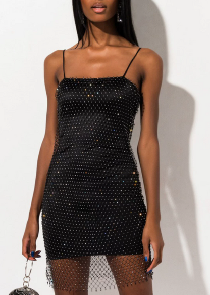 Beauty Homecoming Dress Spaghetti Strap Rinetsone Black Back to School Outfits Party Dress D7089