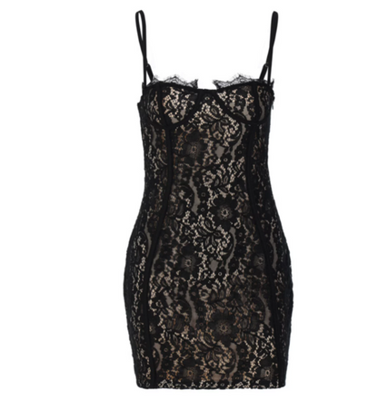 Beauty Homecoming Dress Spaghetti Strap Black Lace Back to School Outfits Party Dress D7086