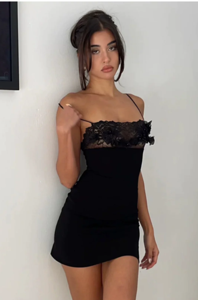 Beautiful Homecoming Dress Spaghetti Strap Flower Lace Back to School Outfits Party Dress D7116