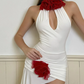 Beautiful Homecoming Dress Halter Flower Pleated Soutache Back to School Outfits Party Dress D7119