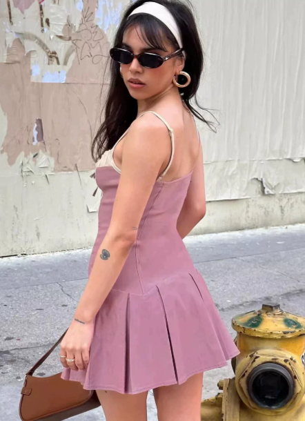Beautiful Homecoming Dress Spaghetti Strap Bowknot Lace Pleated Back to School Outfits Party Dress D7122